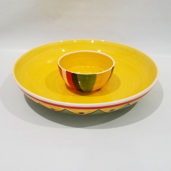 Pirini - Fiesta Chip and Dip Set - Yellow and Green Stoneware - Picture 1 of 13